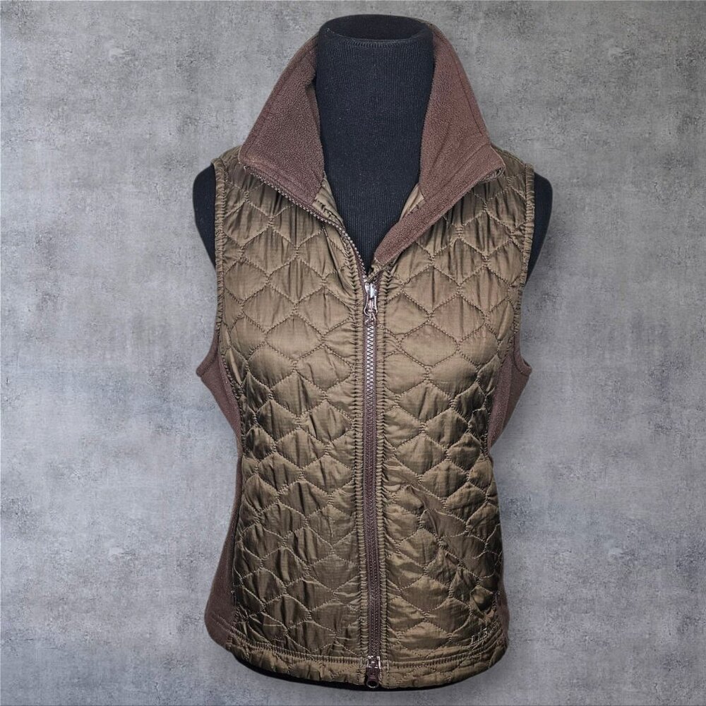 LL Bean Women’s Puffer Vest Full Zip Brown Quilted Size XS Zip Pockets